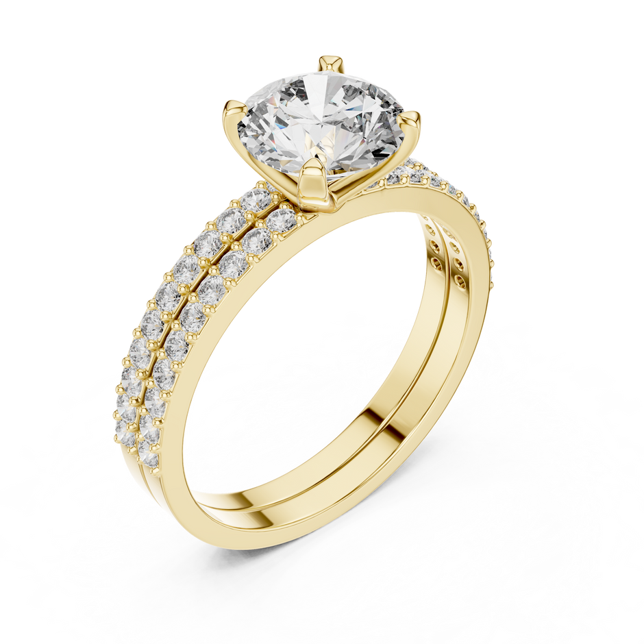 1.5ct Round Cut Lab-Grown Diamond Solitaire and Double-Row Pavé Bridal Set