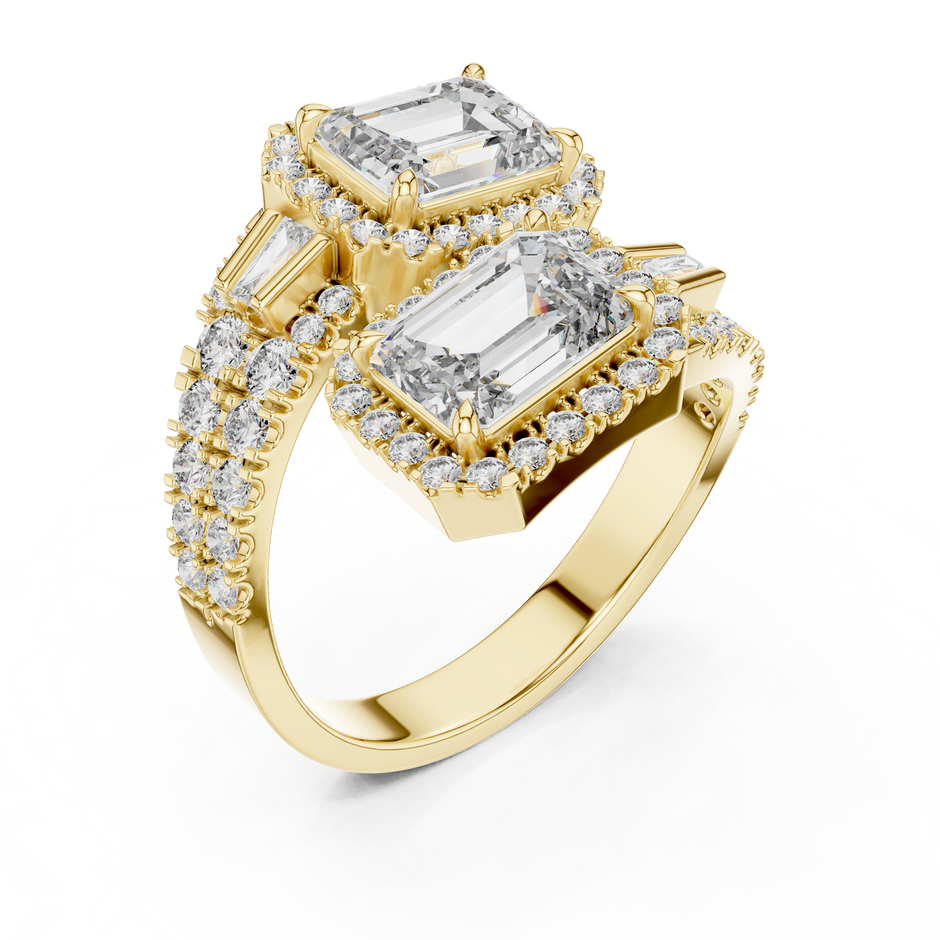 Emerald-Cut Toi et Moi Lab-Grown Diamond Halo Wrap Ring