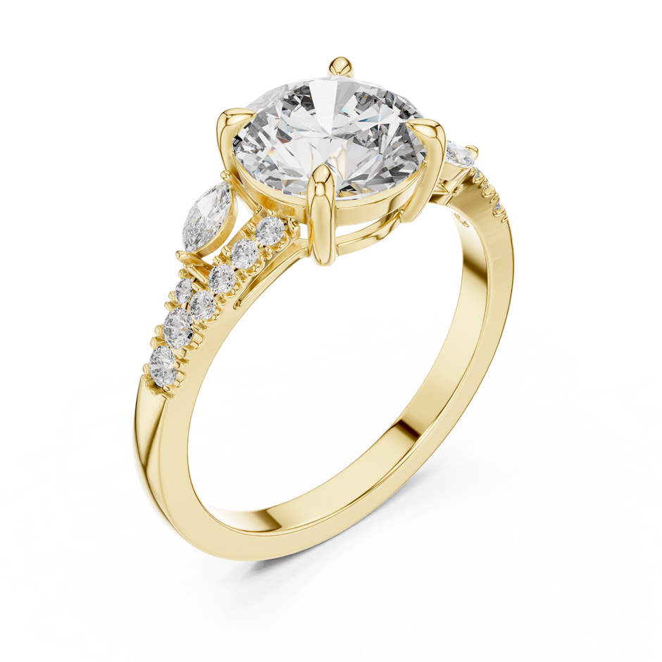 2ct Round Cut Lab-Grown Diamond Solitaire Engagement Ring with Marquise Accents