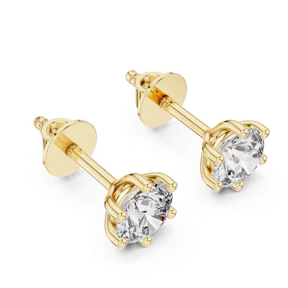Classic Six-Prong 0.60ct Each Round Lab Grown Diamond Solitaire Stud Earrings