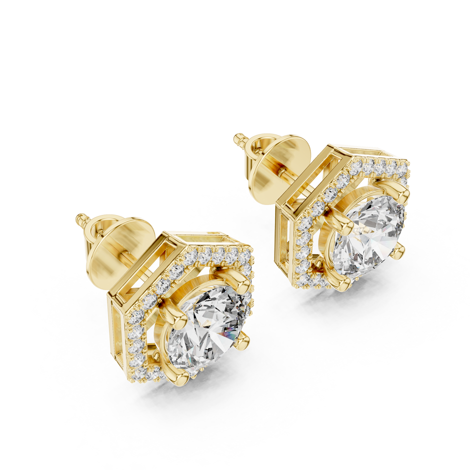 Hexagonal Halo 1.25ct Each Round Cut Lab Grown Diamond Cluster Stud Earrings