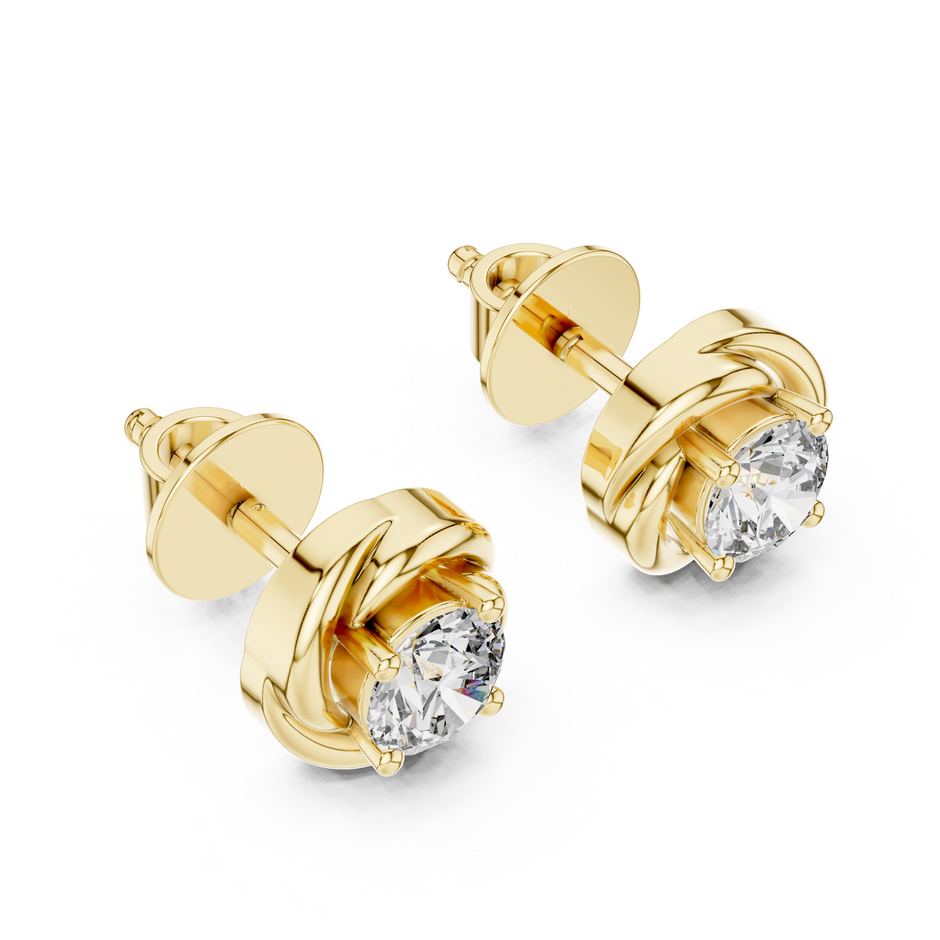 Swirl Bezel 0.25ct Each Round Lab Grown Diamond Solitaire Stud Earrings