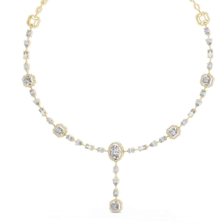 Fancy Multi-Cut Halo Station Lab Grown Diamond Y-Necklace