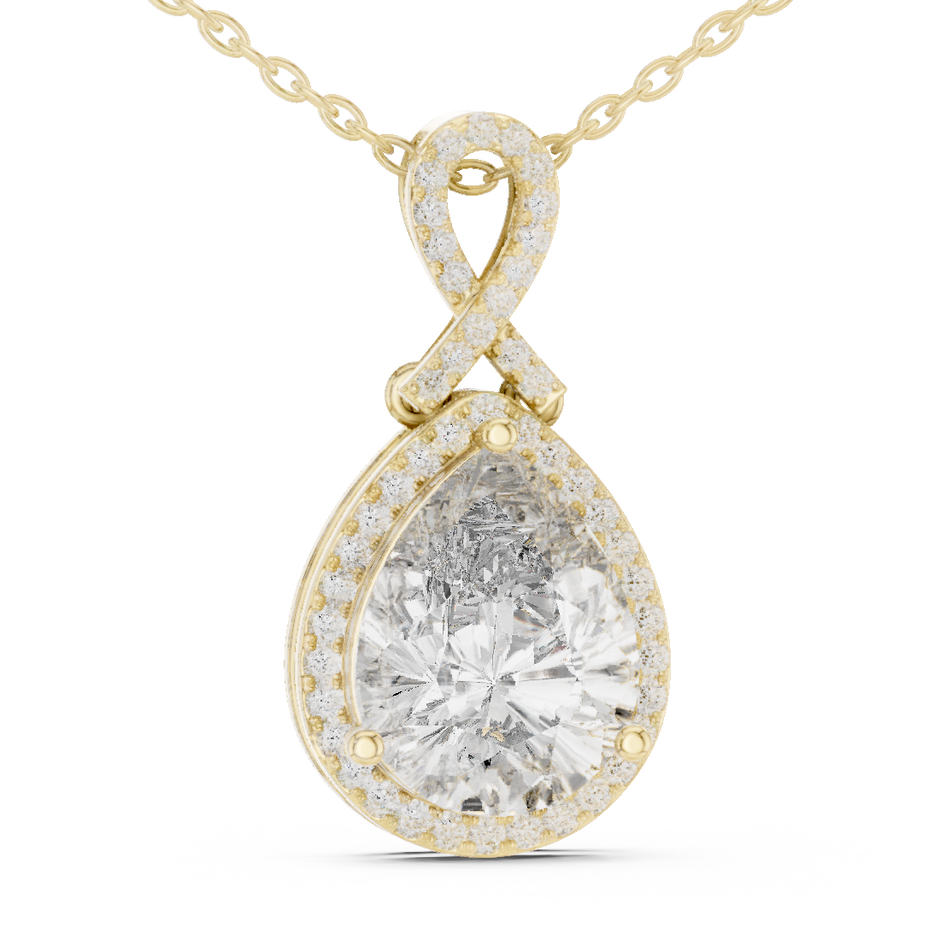 Pear Cut Lab Grown Diamond Infinity Twist Halo Pendant