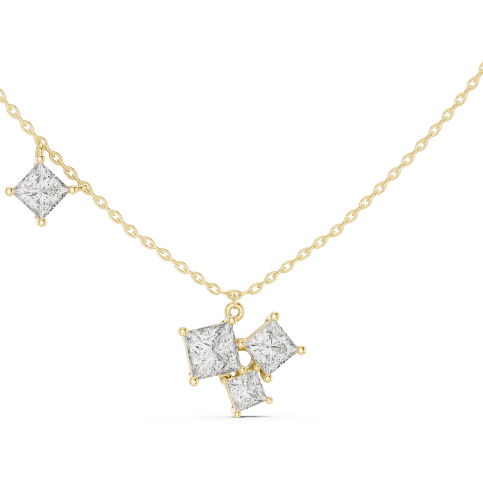 Princess Cut Lab Grown Diamond Station & Cluster Drops Pendant