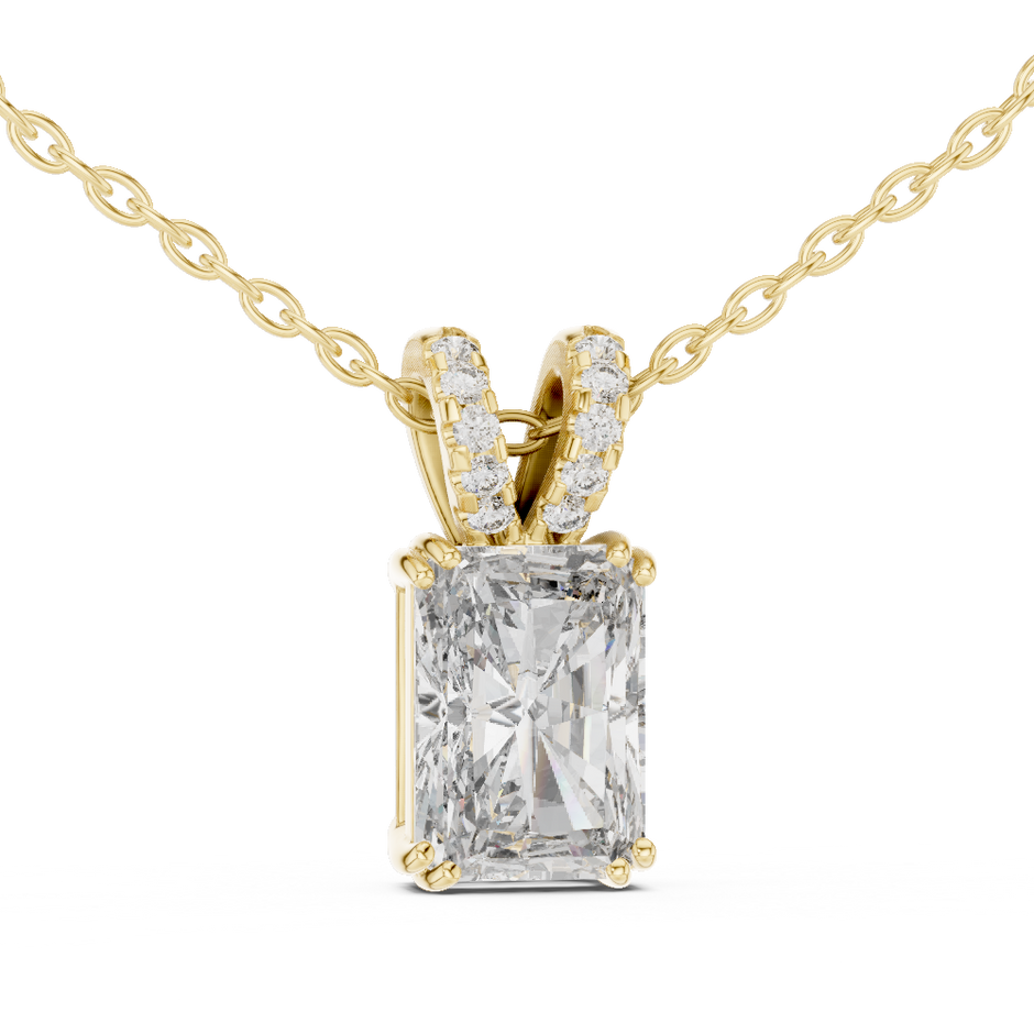 Radiant Cut Lab Grown Diamond Solitaire Pendant with Pave Split V-Bail