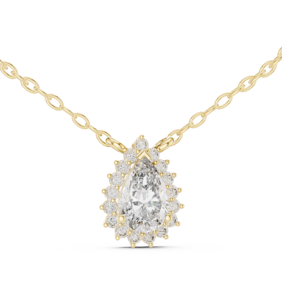 Pear Cut Lab Grown Diamond Scalloped Halo Pendant
