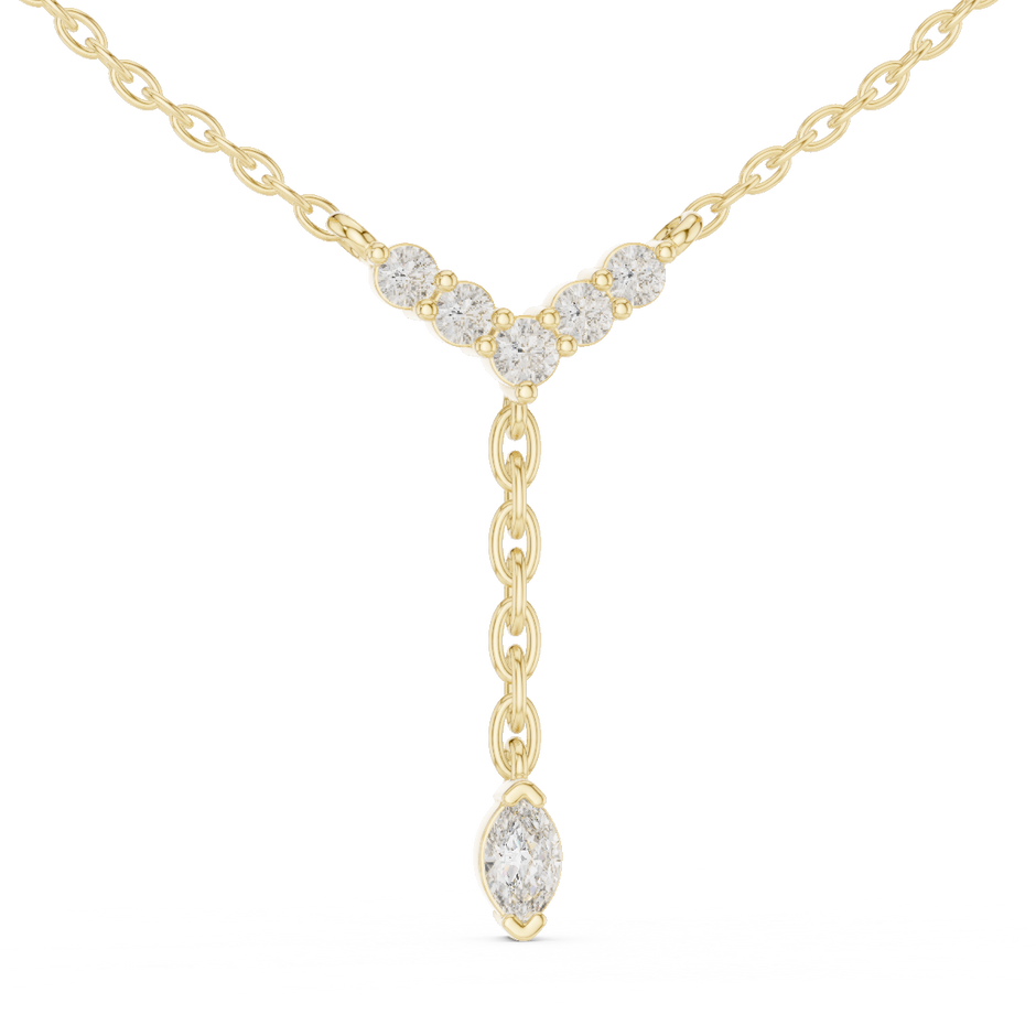 Chevron Round Diamond V-Bar & Marquise Drop Y-Pendant