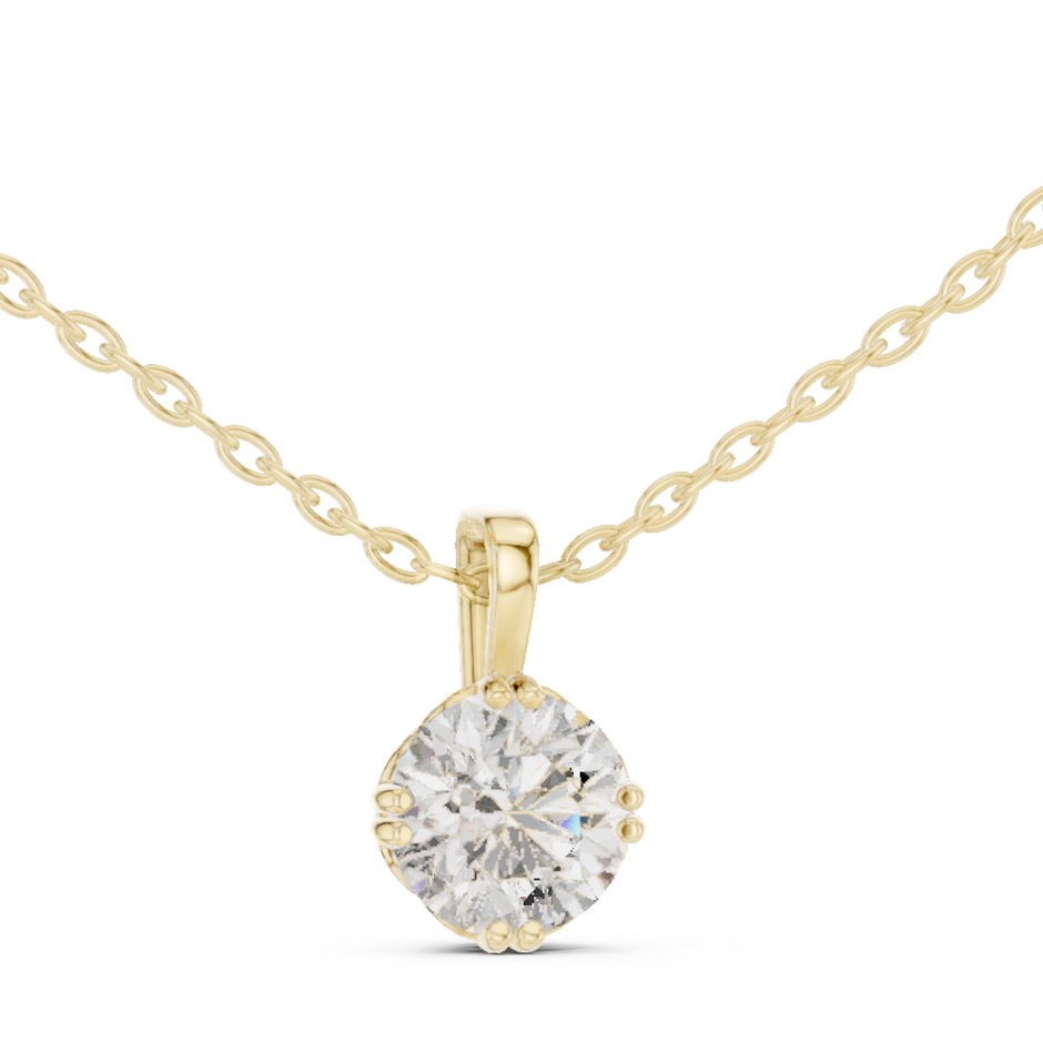 Round Lab Grown Diamond Solitaire Drop Pendant with Tapered Bail