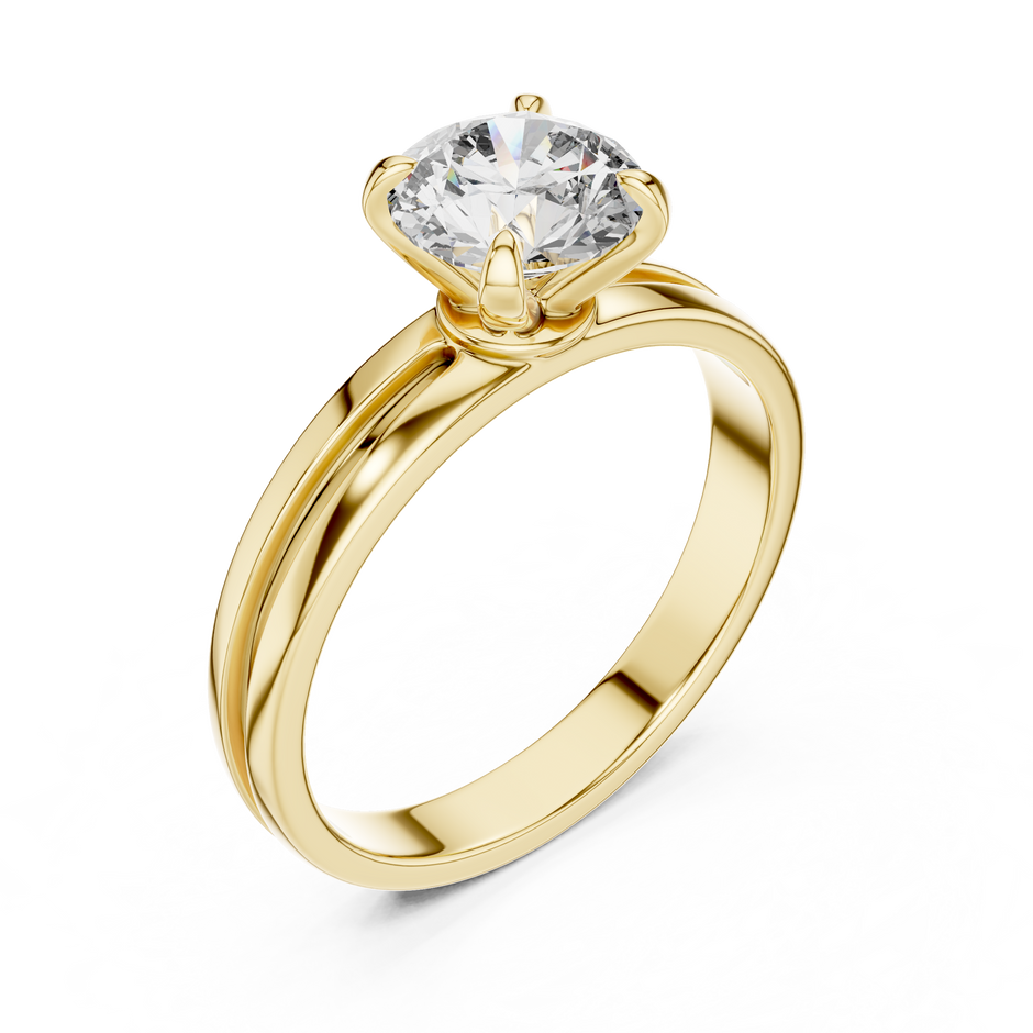 1ct Round Cut Lab Grown Diamond Solitaire Engagement Ring with Grooved Band