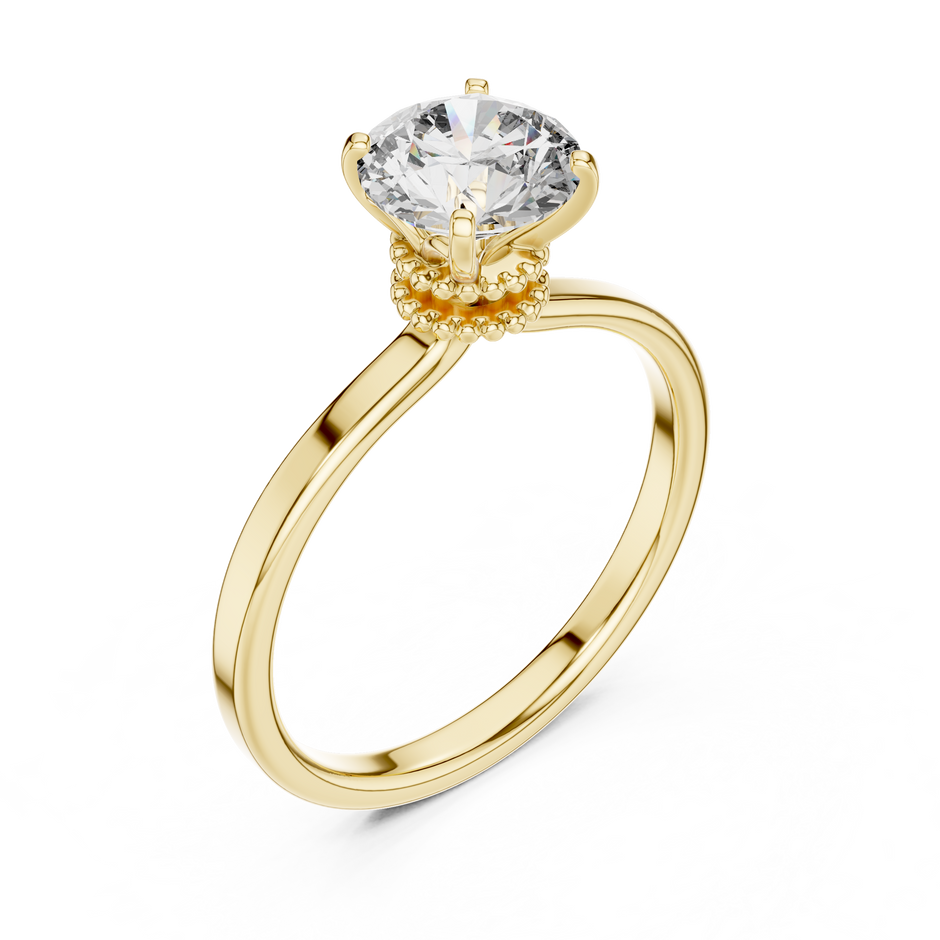 Vintage Milgrain Beaded Basket Round Cut Lab Grown Diamond Solitaire Engagement Gold Ring