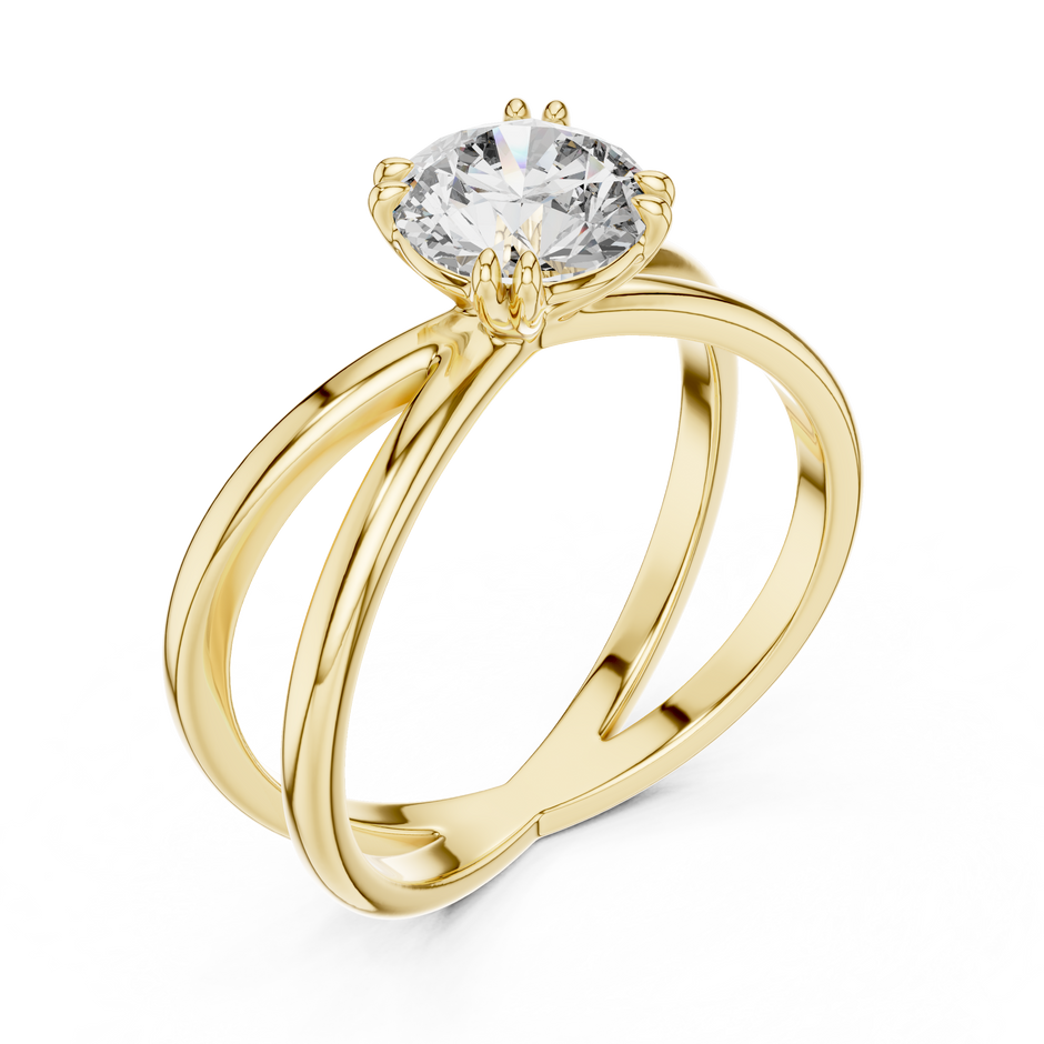 Double Band Crossover Round Cut Lab Grown Diamond Solitaire Engagement Ring