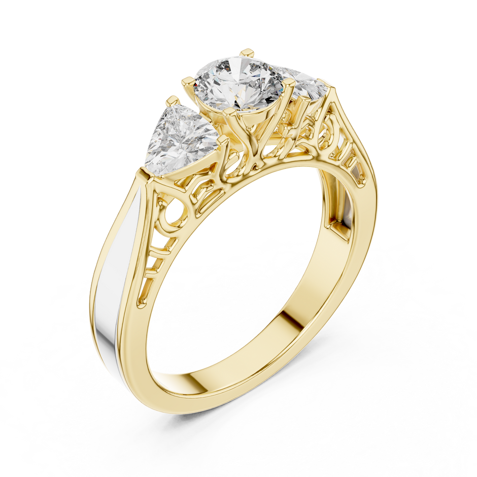 Three-Stone Trillion Cut Side Stone Lab Grown Diamond Engagement Ring with Filigree Gallery