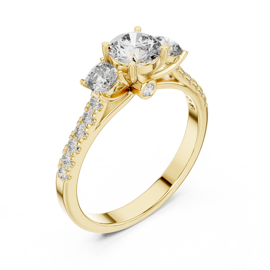 Three-Stone Round Cut Lab Grown Diamond Engagement Ring with Pavé Band