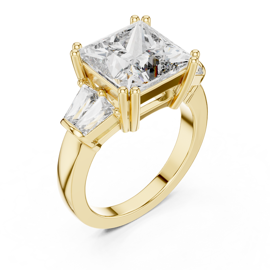 3.5ct Princess Cut Center with Tapered Baguette Side Stones Lab Grown Diamond Three-Stone Engagement