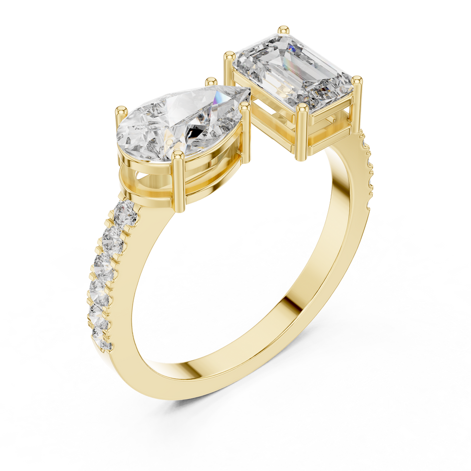 Pear and Emerald Cut Lab Grown Diamond Toi et Moi Open Bypass Engagement Ring