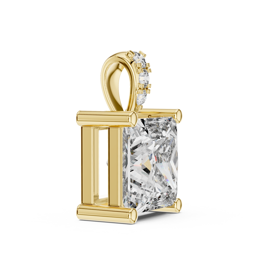 2ct Princess Cut Lab Grown Diamond Solitaire Pendant with Pavé Bail