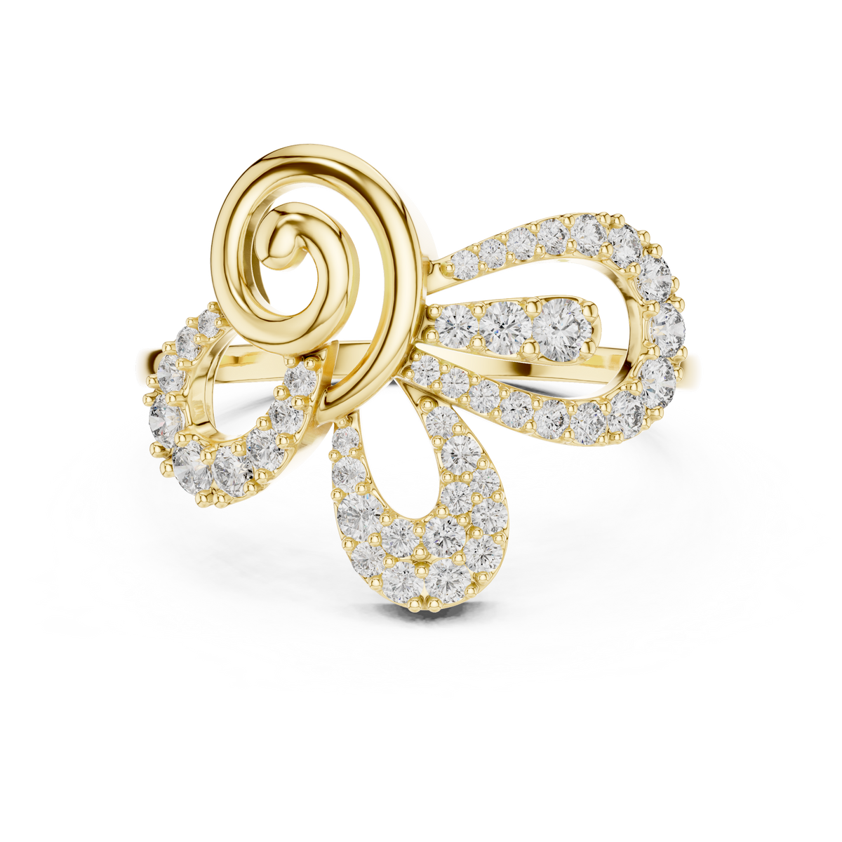 Asymmetrical Abstract Swirl Pave Petal Lab Grown Diamond Ring