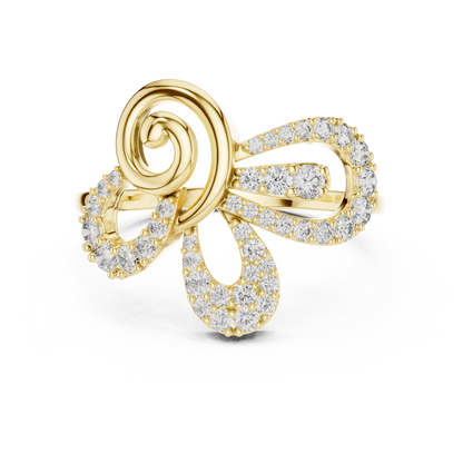 Asymmetrical Abstract Swirl Pave Petal Lab Grown Diamond Ring
