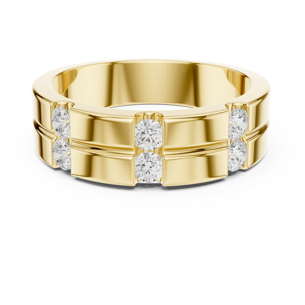 Three Station Six Stone Channel Set Round Lab Grown Diamond Ring
