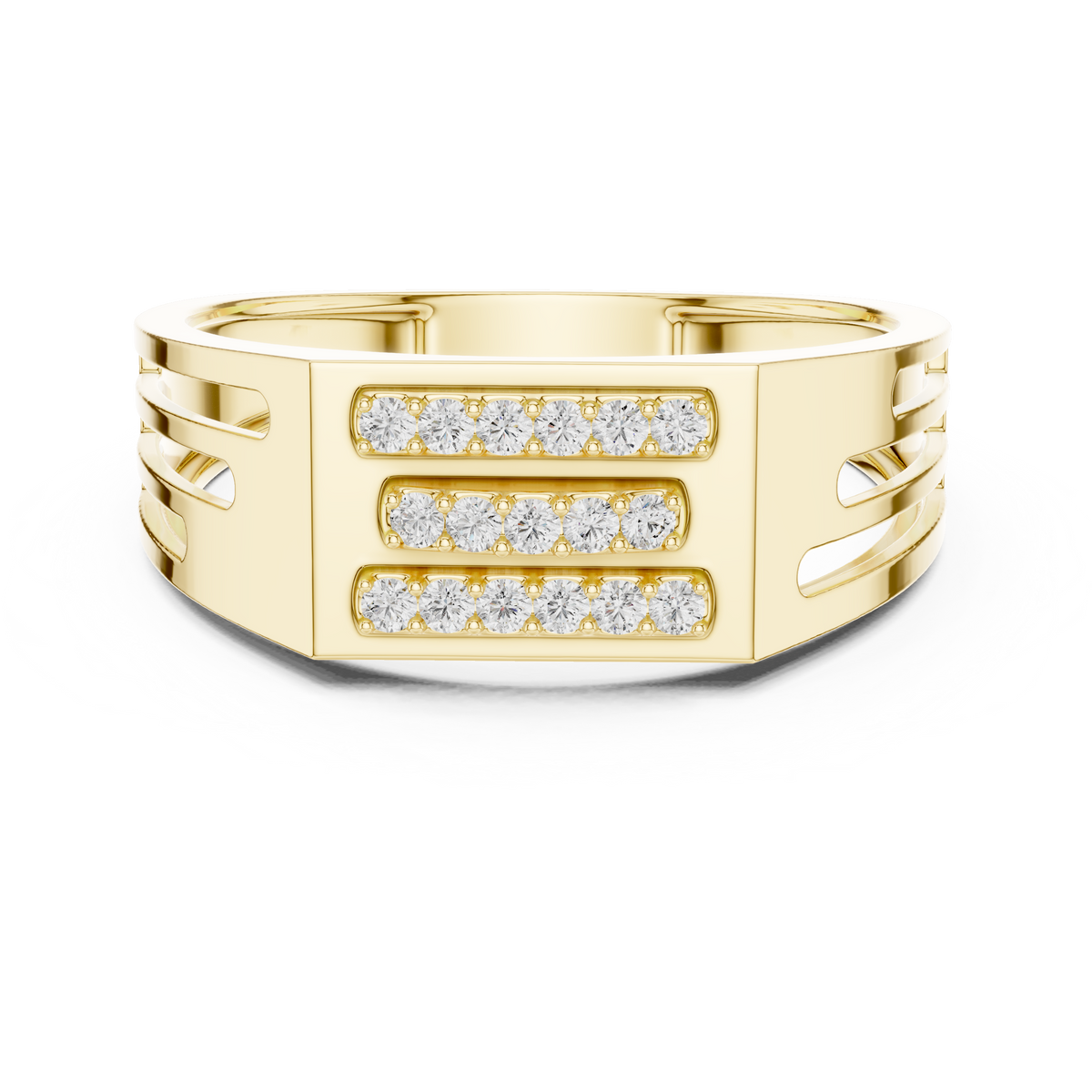 Triple Horizontal Pave Bar Slotted Shoulder Lab Grown Diamond Ring