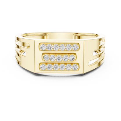 Triple Horizontal Pave Bar Slotted Shoulder Lab Grown Diamond Ring