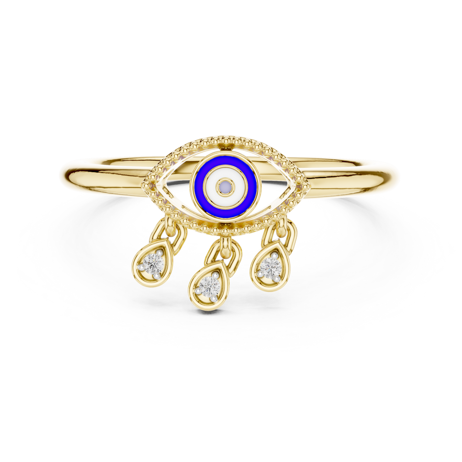 Evil Eye Dangle Charm Pave Set Lab Grown Diamond Ring