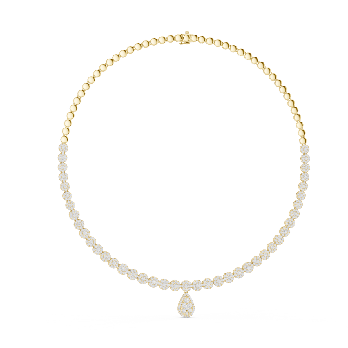 Round Lab Grown Diamond Cluster Station & Pear Drop Necklace