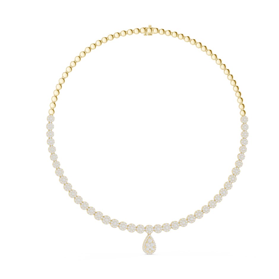 Round Lab Grown Diamond Cluster Station & Pear Drop Necklace