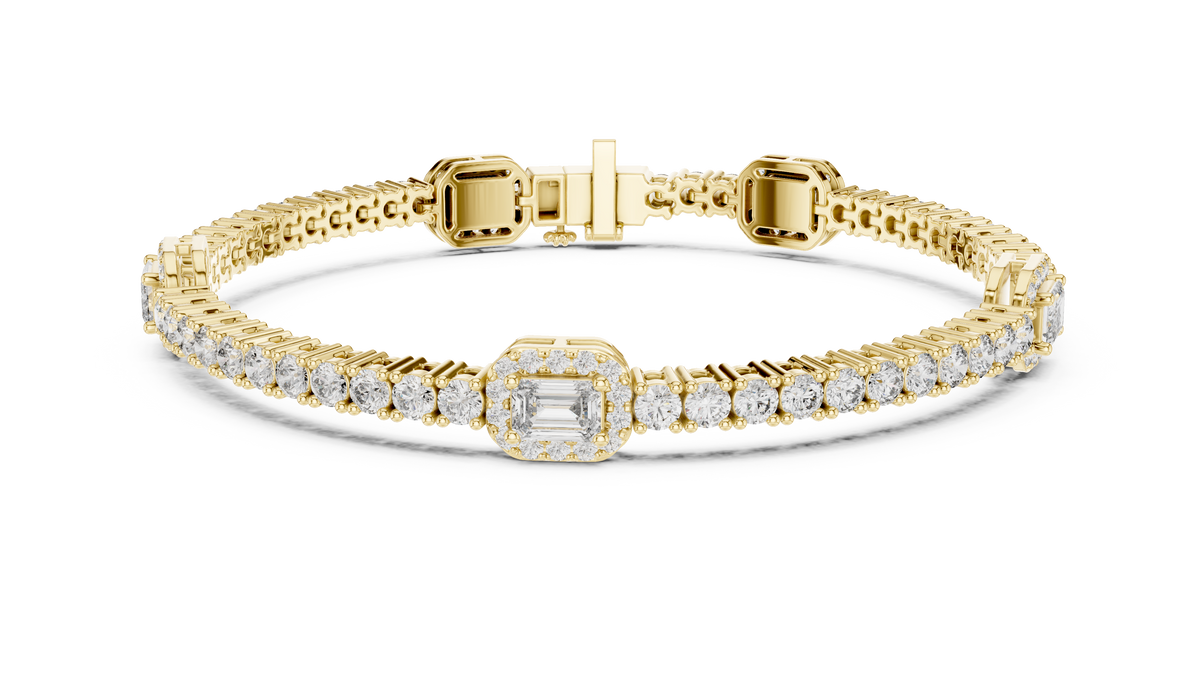 The Empress Emerald Cut Halo Station Lab Grown Diamond Tennis Bracelet.