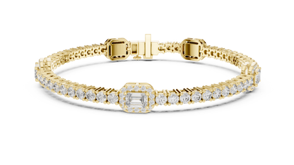 The Empress Emerald Cut Halo Station Lab Grown Diamond Tennis Bracelet.