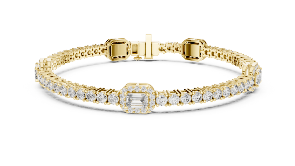 The Empress Emerald Cut Halo Station Lab Grown Diamond Tennis Bracelet.