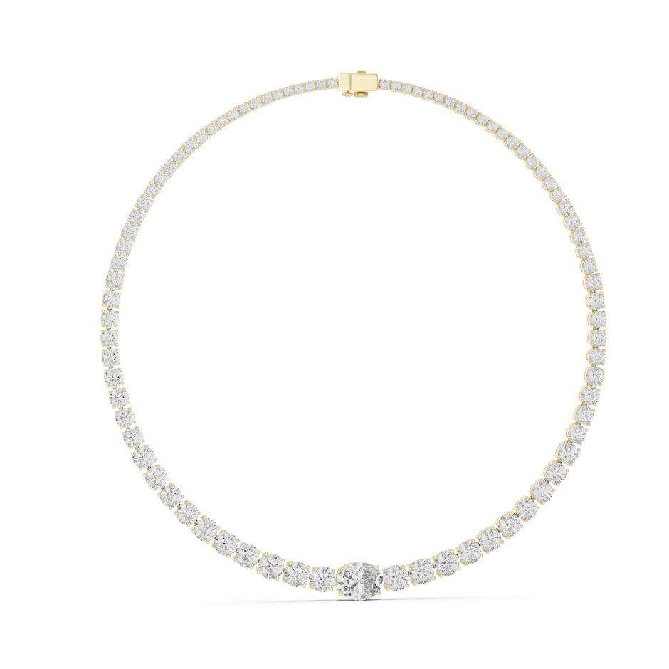 Graduated Oval Center & Round Lab Grown Diamond Riviera Necklace