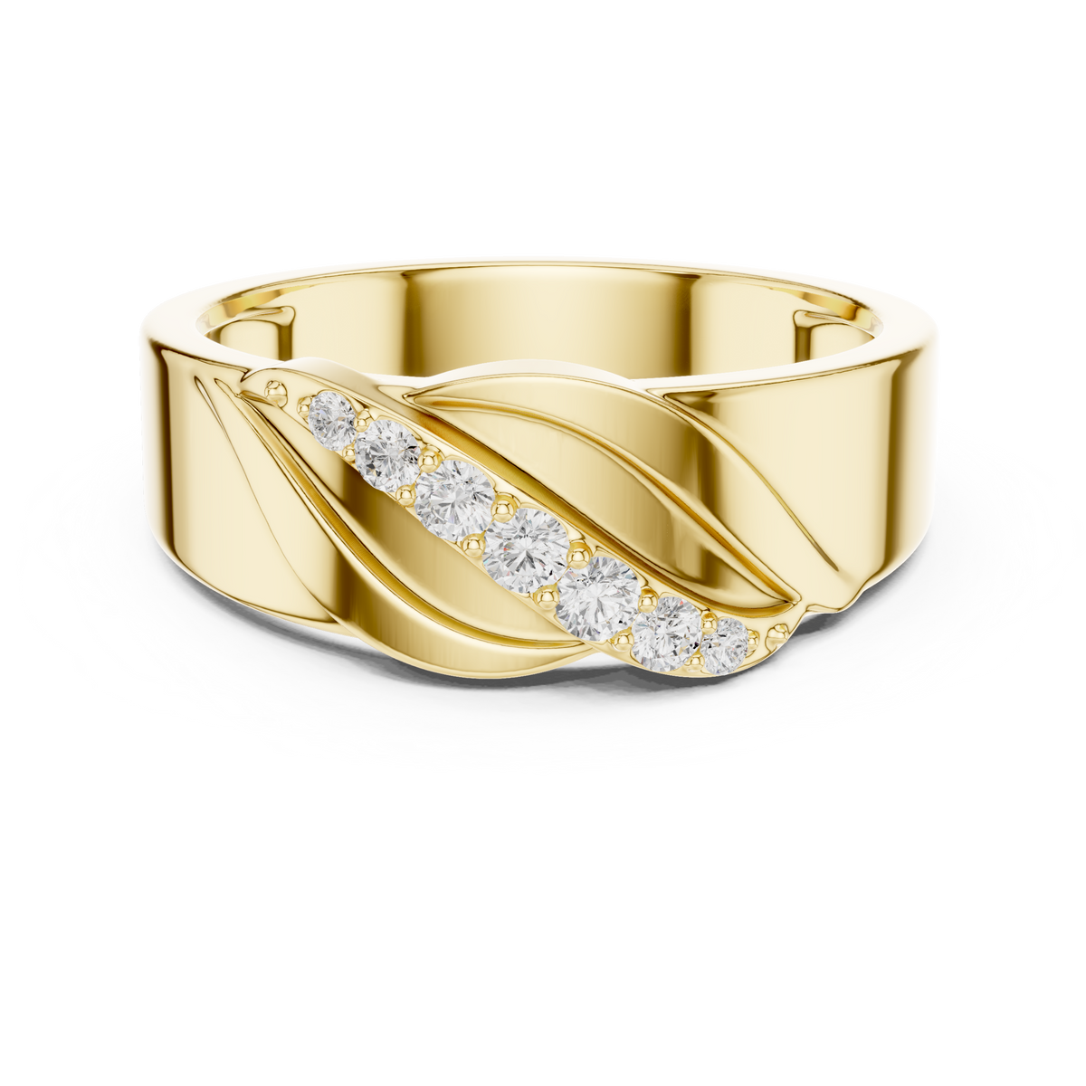 Diagonal Leaf Wave Round Shape Lab Grown Diamond Ring Sculpted Band