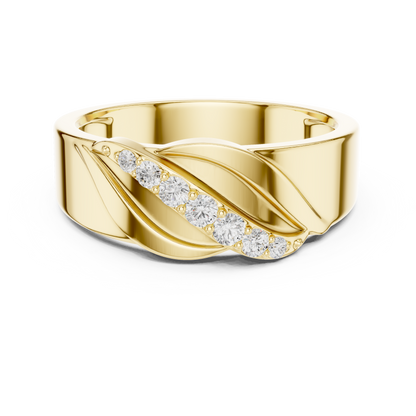 Diagonal Leaf Wave Round Shape Lab Grown Diamond Ring Sculpted Band