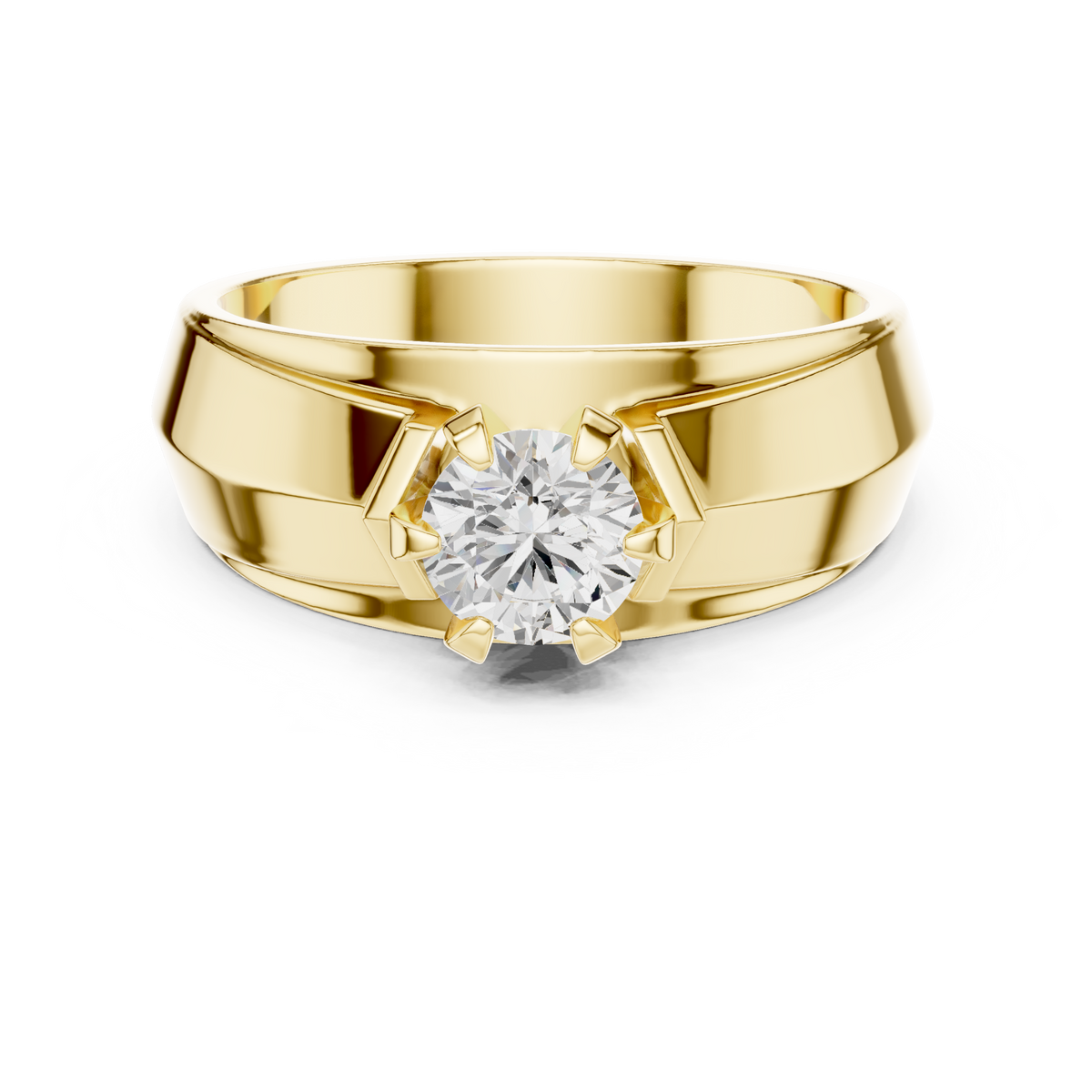 Six Prong Round Shape Lab Grown Diamond Ring Hexagonal Crown Solitaire Band