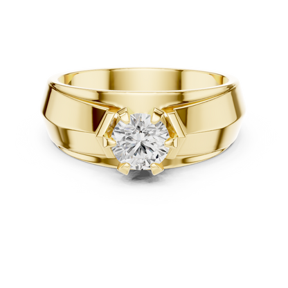 Six Prong Round Shape Lab Grown Diamond Ring Hexagonal Crown Solitaire Band