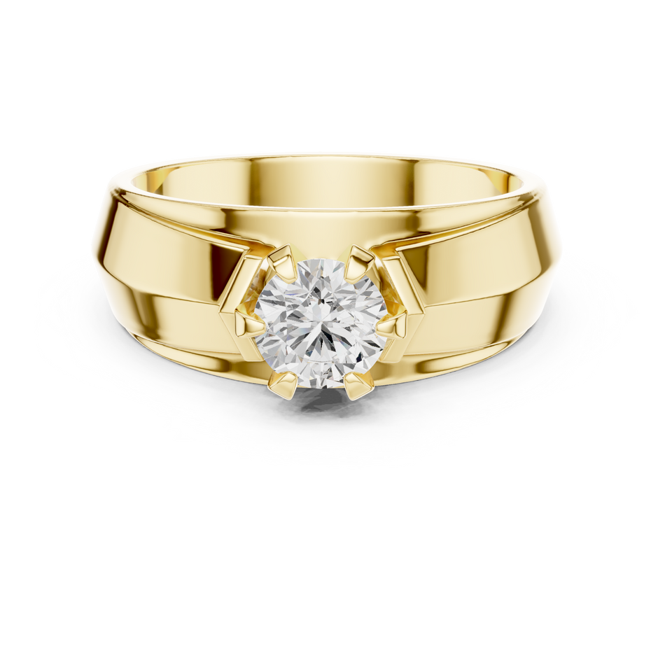Six Prong Round Shape Lab Grown Diamond Ring Hexagonal Crown Solitaire Band
