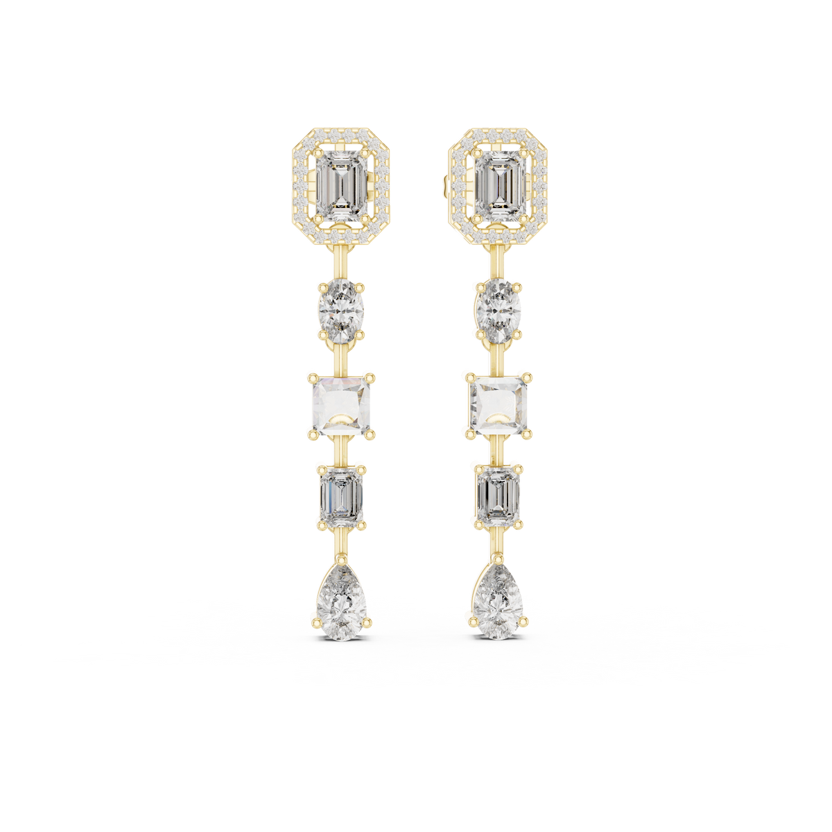 Emerald Halo and Mixed-Cut Lab-Grown Diamond Drop Earrings