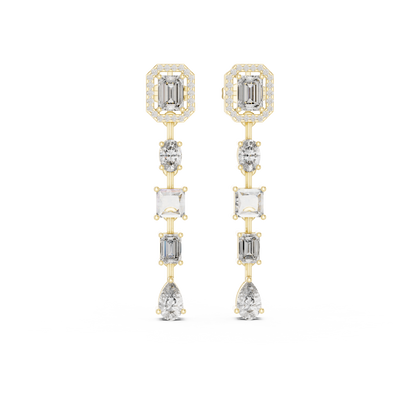 Emerald Halo and Mixed-Cut Lab-Grown Diamond Drop Earrings