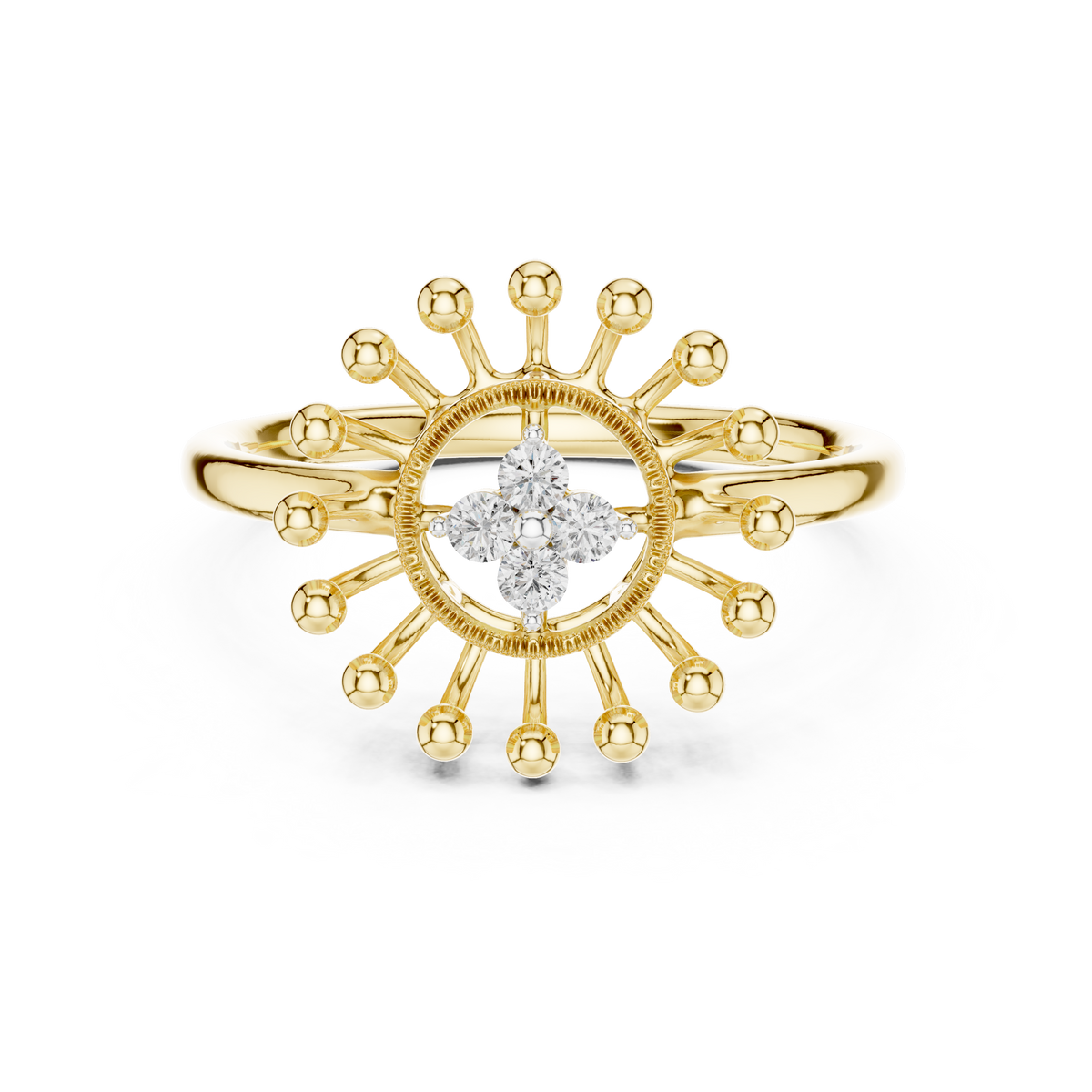 Sunburst Halo Beaded Cluster Lab Grown Diamond Ring