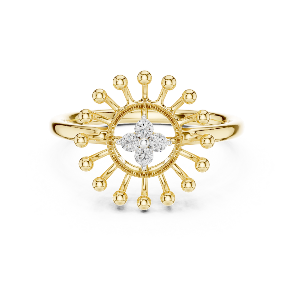 Sunburst Halo Beaded Cluster Lab Grown Diamond Ring
