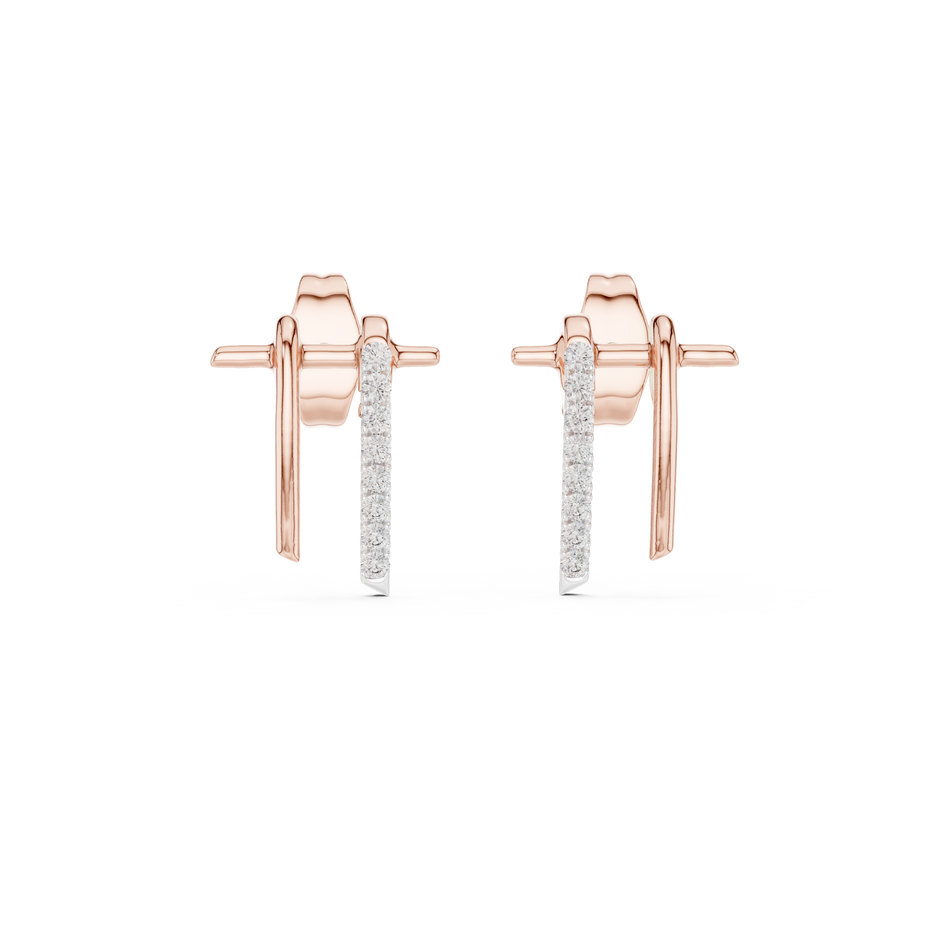 Round Pave Lab Grown Diamond Bar Earring