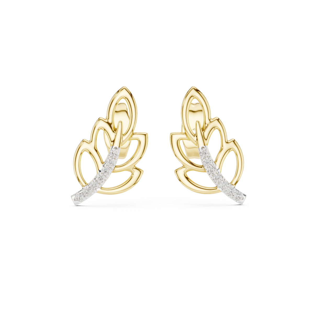 Round Cut Leaf Pave Lab Grown Diamond Earring