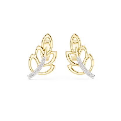 Round Cut Leaf Pave Lab Grown Diamond Earring