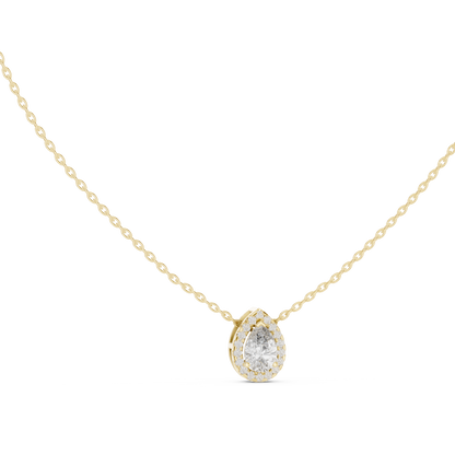 Pear Cut Lab Grown Diamond Solitaire Halo Pendant