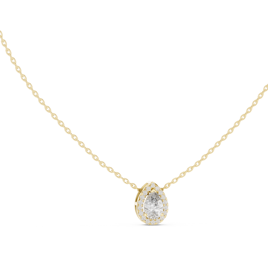 Pear Cut Lab Grown Diamond Solitaire Halo Pendant