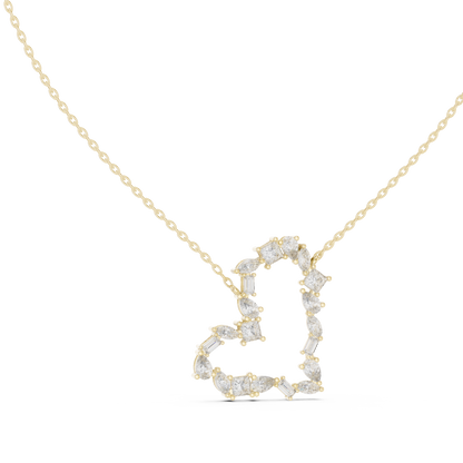 Multi-Shape Fancy Cut Lab Grown Diamond Open Heart Pendant in Gold