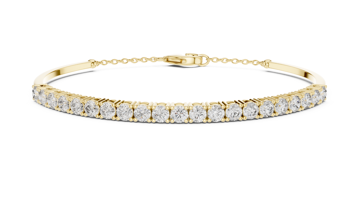 Half-Tennis Chain Hybrid Round Lab Grown Diamond Bangle Bracelet.