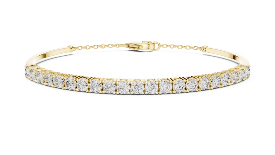 Half-Tennis Chain Hybrid Round Lab Grown Diamond Bangle Bracelet.
